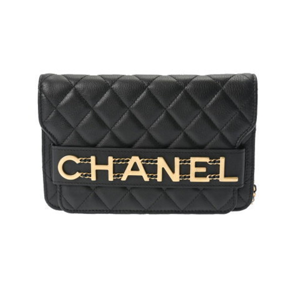 GUCCI Big Logo Chain Wallet Black Calf Shoulder Bag